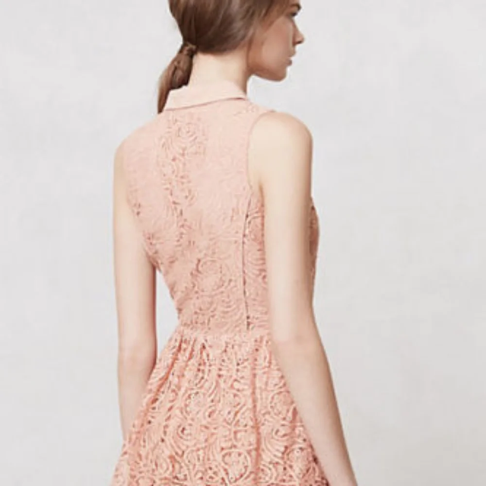 Anthropologie Tiered Lace Shirtdress Nude Pink Cocktail Party Dress, Size M - Picture 2 of 4
